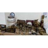 Assorted brasswares including boxes and covers, model steam engines, model pit tower,