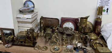 Assorted brasswares including boxes and covers, model steam engines, model pit tower,