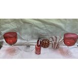 A 19th century wine glass, engraved with roses and swags, initialled "h h",
