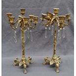 A pair of 19th century French ormolu candelabra, with six branches with leaf decoration,