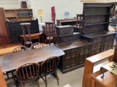 A 20th century oak dresser together with a dresser base,