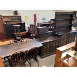 A 20th century oak dresser together with a dresser base,