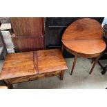 A late 19th century mahogany tea table together with a hardwood trunk / coffee table