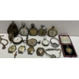 A silver open faced pocket watch together with a silver hunter pocket watch, other pocket watches,