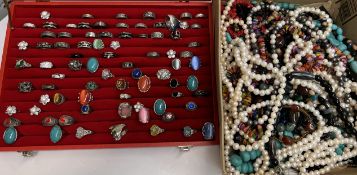 Assorted costume jewellery including hardstone and paste set ring,