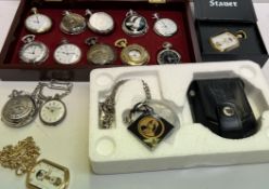 A continental silver fob watch together with a collection of modern pocket watches ***TO BE