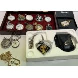 A continental silver fob watch together with a collection of modern pocket watches ***TO BE