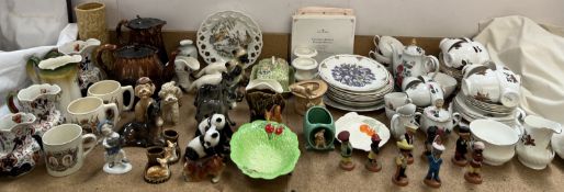 A Cantonese plate together with USSR figures, Allerton jugs, sylvac dogs, teapot and hotwater jug,