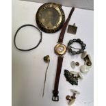 A 9ct gold half hunter wristwatch together with a silver photograph frame, stick pin,