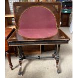 A late Victorian ebonised and burr walnut card table,