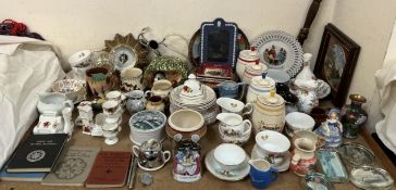 A Wedgwood blue jasper photograph frame together with Ewenny vases,