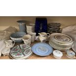 David Shepherd collectors plates together with other collectors plates, modern Nantgarw pottery,