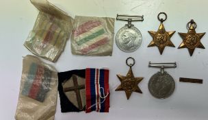 Five World War II medals including The Defence Medal, War Medal, The Africa Star,