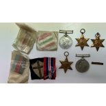 Five World War II medals including The Defence Medal, War Medal, The Africa Star,