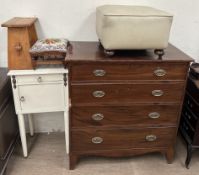 A 19th century mahogany chest with four long drawers together with an upholstered foot stool,