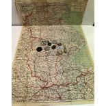 A map of Lincolnshire together with Silver 3d coins,