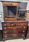 A 19th century oak chest of drawers together with a stool and a side table