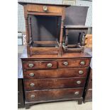 A 19th century oak chest of drawers together with a stool and a side table