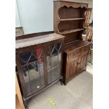 A 20th century oak dresser together with a display cabinet