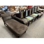 A late Victorian seven piece salon suite comprising a chaise longue,