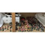 A large collection of lead soldiers mainly band players together with Corgi cars etc