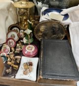 An anniversary clock together with collectors plates, wade animals, Bible,