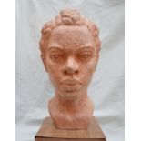 Karl R Broodhagen Afro Bajan Head portrait Terracotta Signed 35cm high not including stand
