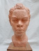 Karl R Broodhagen Afro Bajan Head portrait Terracotta Signed 35cm high not including stand