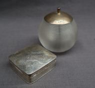 A late Victorian silver and glass desk match strike, with a domed cover and ribbed body, London,