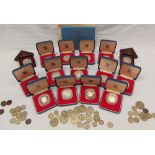 A collection of silver crowns and other coins including a Tristan Da Cunha twenty five pence coin,