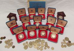 A collection of silver crowns and other coins including a Tristan Da Cunha twenty five pence coin,