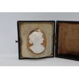 A shell cameo of a maiden in profile,