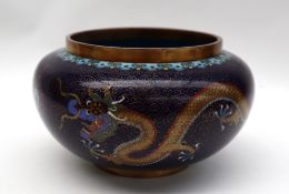 A Japanese cloisonne enamel vase of squat form decorated with dragons chasing a pearl to a Royal