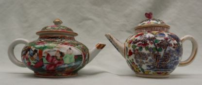 A Chinese porcelain teapot of spherical form decorated with birds and flowers together with a