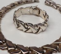 A Mexican silver X link necklace and matching bracelet,