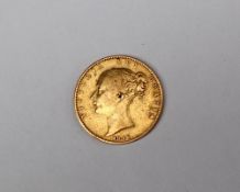 A young head Victorian shield back sovereign dated 1846