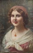 19th Century Continental school Head and Shoulders Portrait Oil on canvas laid onto