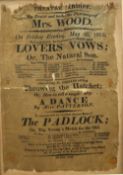 A silk theatre programme for Cardiff theatre 26/05/1815 by Desire and under the Patronage of Mrs