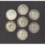 Seven George V silver half crowns dated 1913, four 1916,