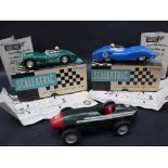 Scalextric - A Lister Jaguar E1, boxed together with an Aston Martin E2,