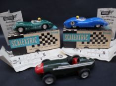 Scalextric - A Lister Jaguar E1, boxed together with an Aston Martin E2,