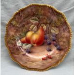 A Royal Worcester porcelain cabinet plate painted to the centre with pears and blackberries signed