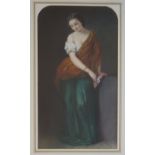 Aug Bouvier A maiden leaning against a pillar Watercolour Signed 51 x 29cm
