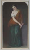 Aug Bouvier A maiden leaning against a pillar Watercolour Signed 51 x 29cm