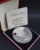 A Falkland Islands 100th Anniversary of Self Sufficiency commemorative silver proof coin,