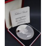 A Falkland Islands 100th Anniversary of Self Sufficiency commemorative silver proof coin,