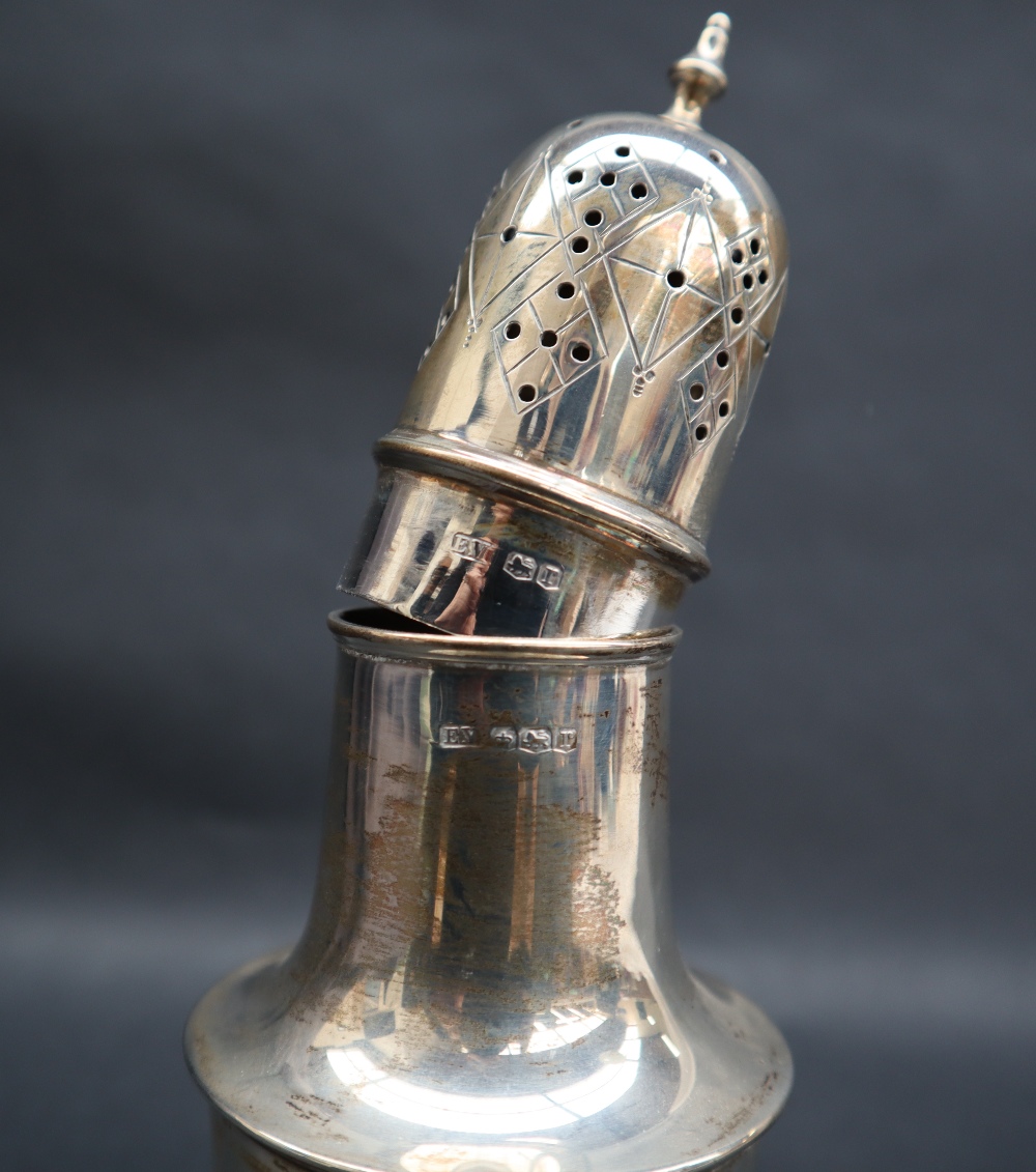 A George V silver sugar caster with a turned finial and a domed cover with a ring turned baluster - Image 2 of 2