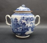A Chinese porcelain twin handled vase and cover decorated with landscape scenes,