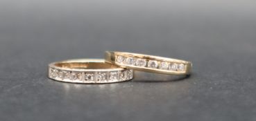 A 9ct gold half eternity ring set with nine round brilliant cut diamonds to a white metal mount and