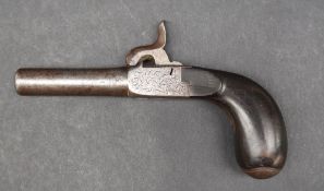 A 19th century percussion pocket pistol with a cylindrical barrel,